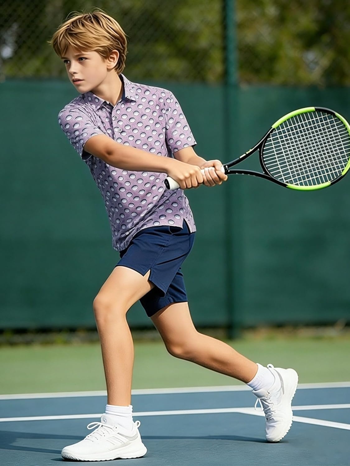image:imageAlex Vando Boys Polo Shirt Hawaiian Golf Short Sleeve Moisture Wicking Quick Dry Stretch Print Casual Summer TopsPurplewhitegolf