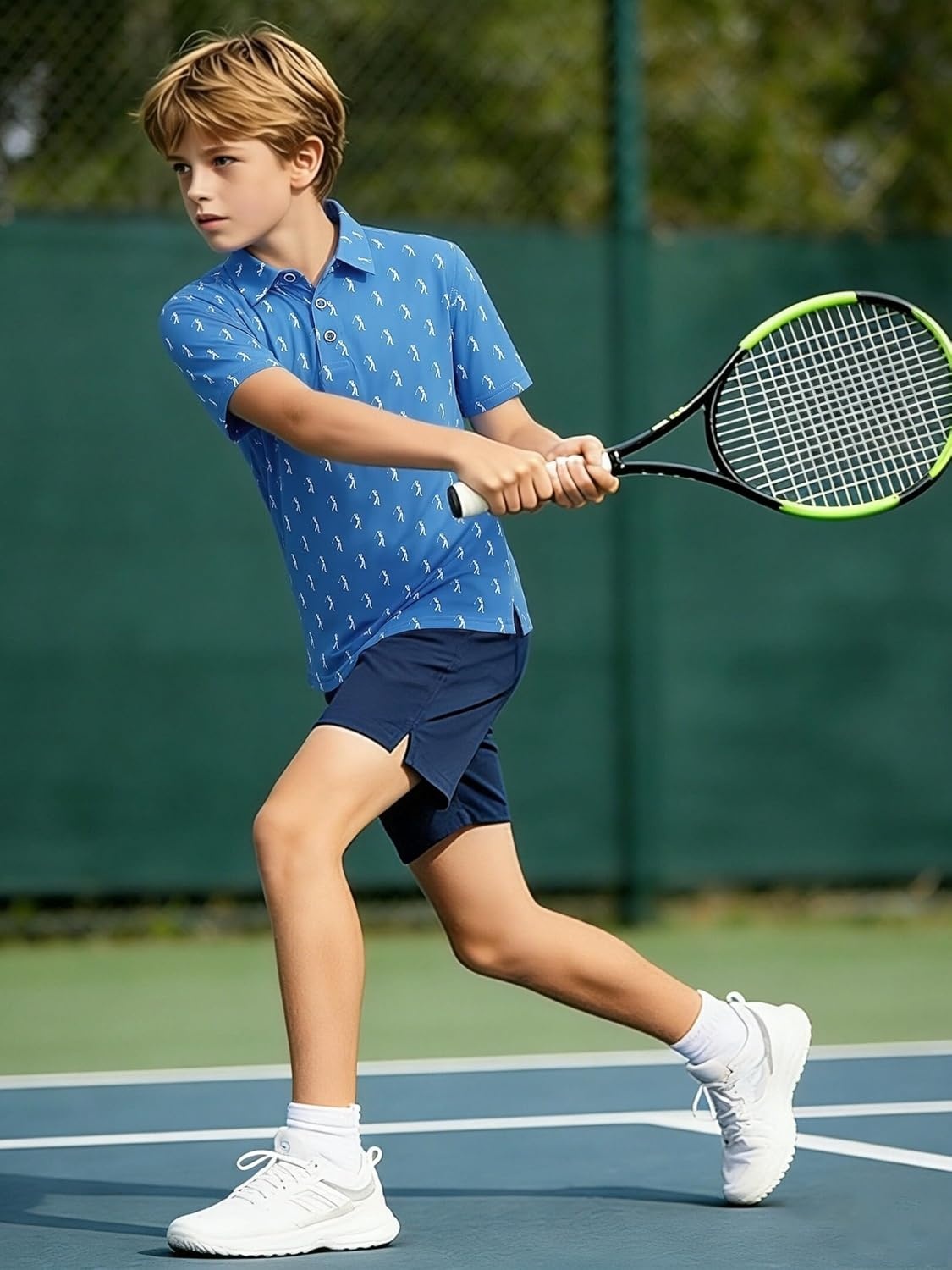 image:imageAlex Vando Boys Polo Shirt Hawaiian Golf Short Sleeve Moisture Wicking Quick Dry Stretch Print Casual Summer TopsRoyalblueswing