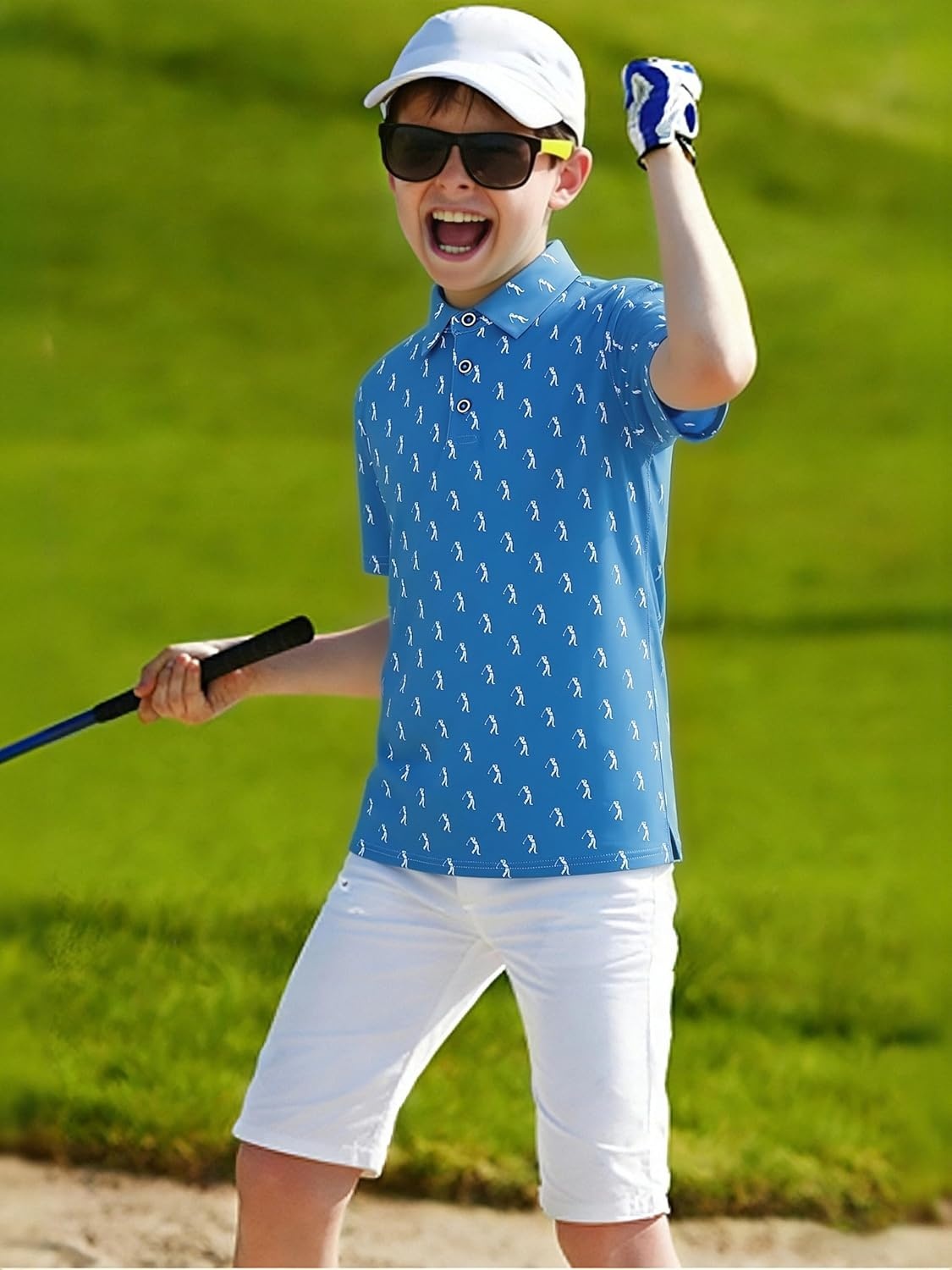 image:imageAlex Vando Boys Polo Shirt Hawaiian Golf Short Sleeve Moisture Wicking Quick Dry Stretch Print Casual Summer TopsRoyalblueswing