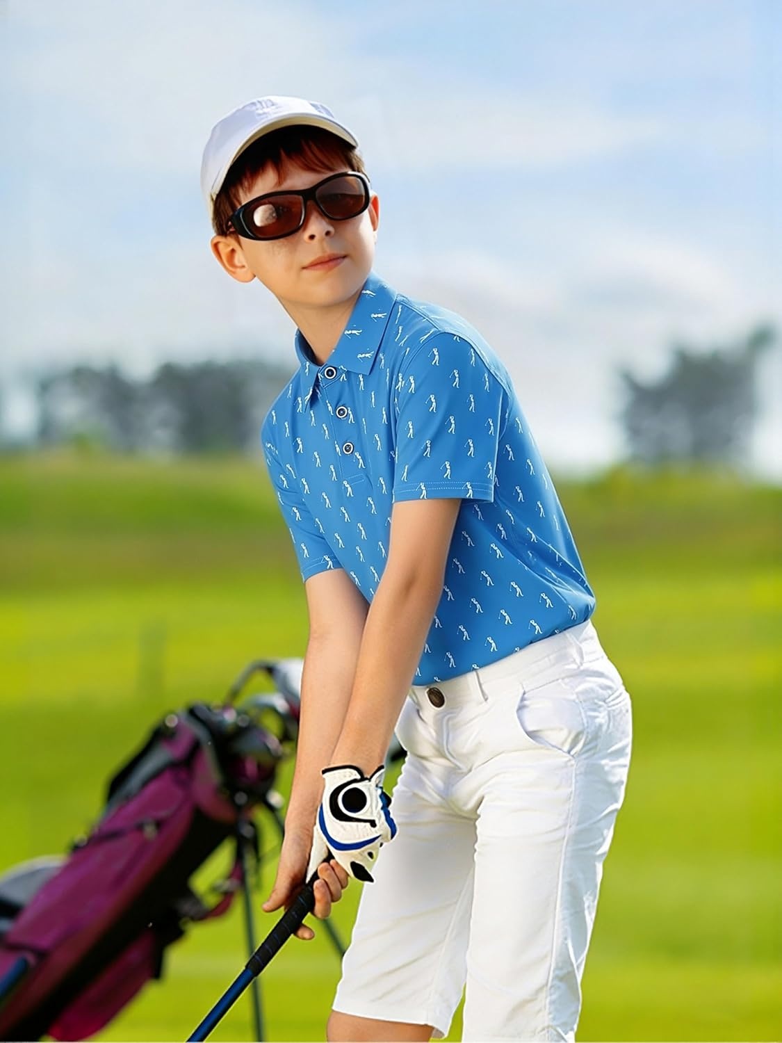 image:imageAlex Vando Boys Polo Shirt Hawaiian Golf Short Sleeve Moisture Wicking Quick Dry Stretch Print Casual Summer TopsRoyalblueswing