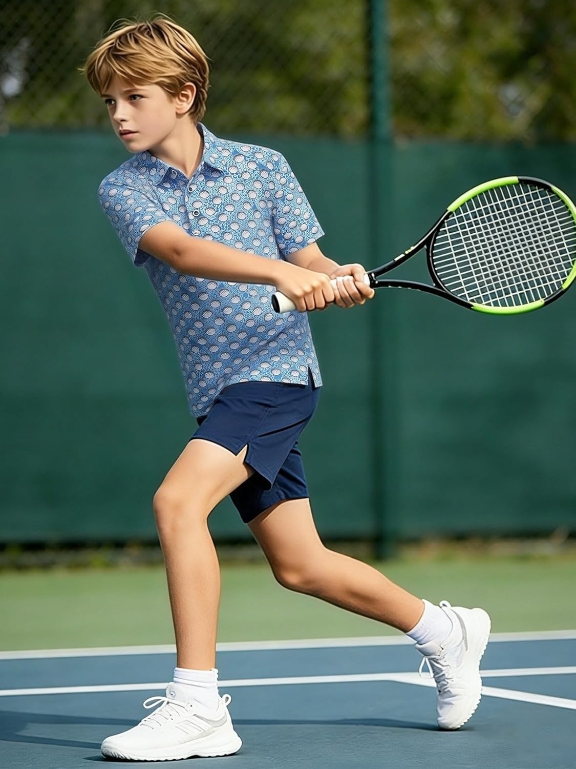 image:imageAlex Vando Boys Polo Shirt Hawaiian Golf Short Sleeve Moisture Wicking Quick Dry Stretch Print Casual Summer TopsRoyalwhiteball