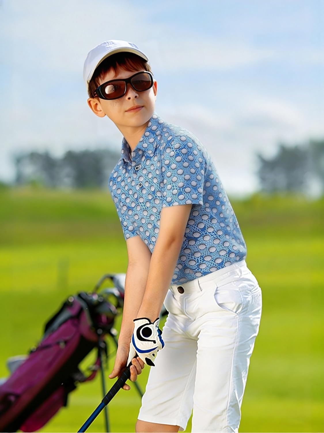 image:imageAlex Vando Boys Polo Shirt Hawaiian Golf Short Sleeve Moisture Wicking Quick Dry Stretch Print Casual Summer TopsRoyalwhiteball