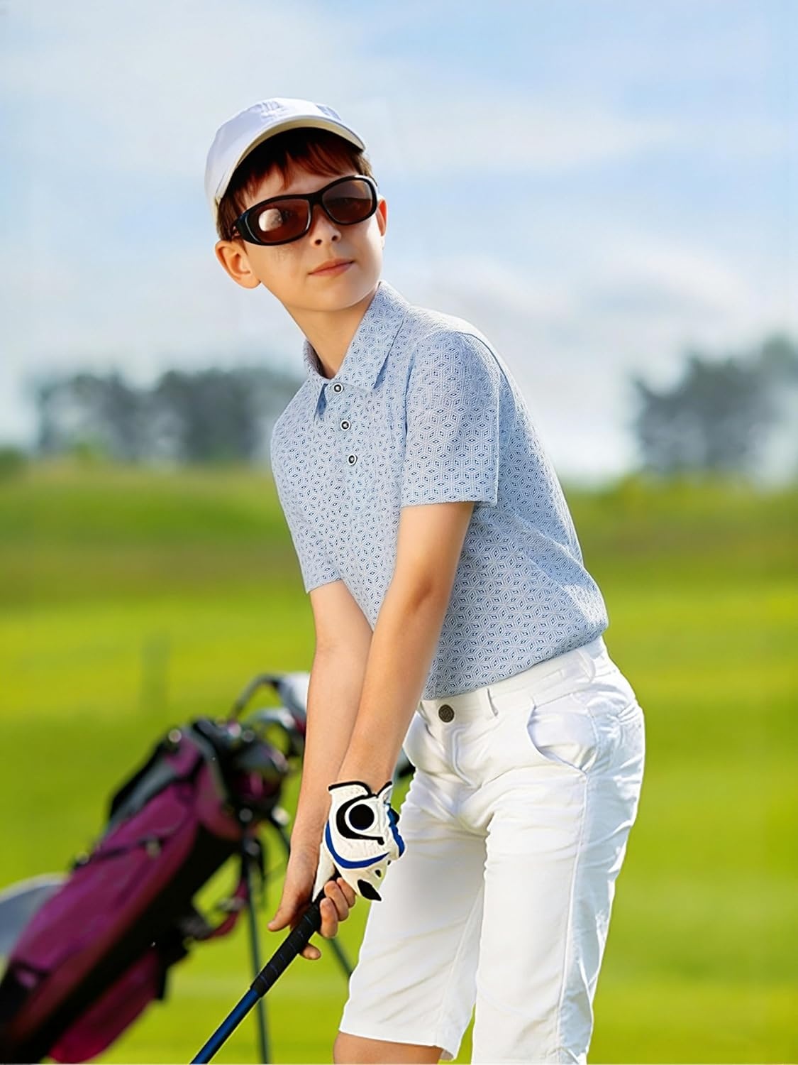 image:imageAlex Vando Boys Polo Shirt Hawaiian Golf Short Sleeve Moisture Wicking Quick Dry Stretch Print Casual Summer TopsWhitediamond