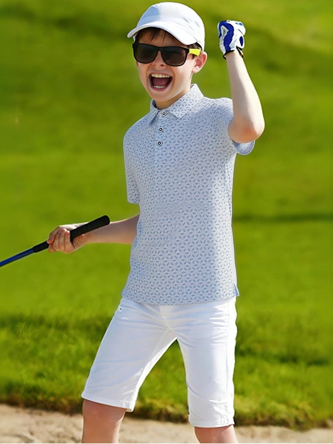 image:imageAlex Vando Boys Polo Shirt Hawaiian Golf Short Sleeve Moisture Wicking Quick Dry Stretch Print Casual Summer TopsWhitediamond