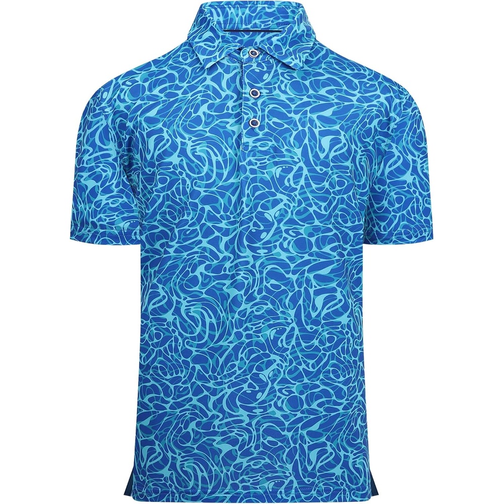 image:imageAlex Vando Boys Polo Shirt Hawaiian Golf Short Sleeve Moisture Wicking Quick Dry Stretch Print Casual Summer TopsBlueripple