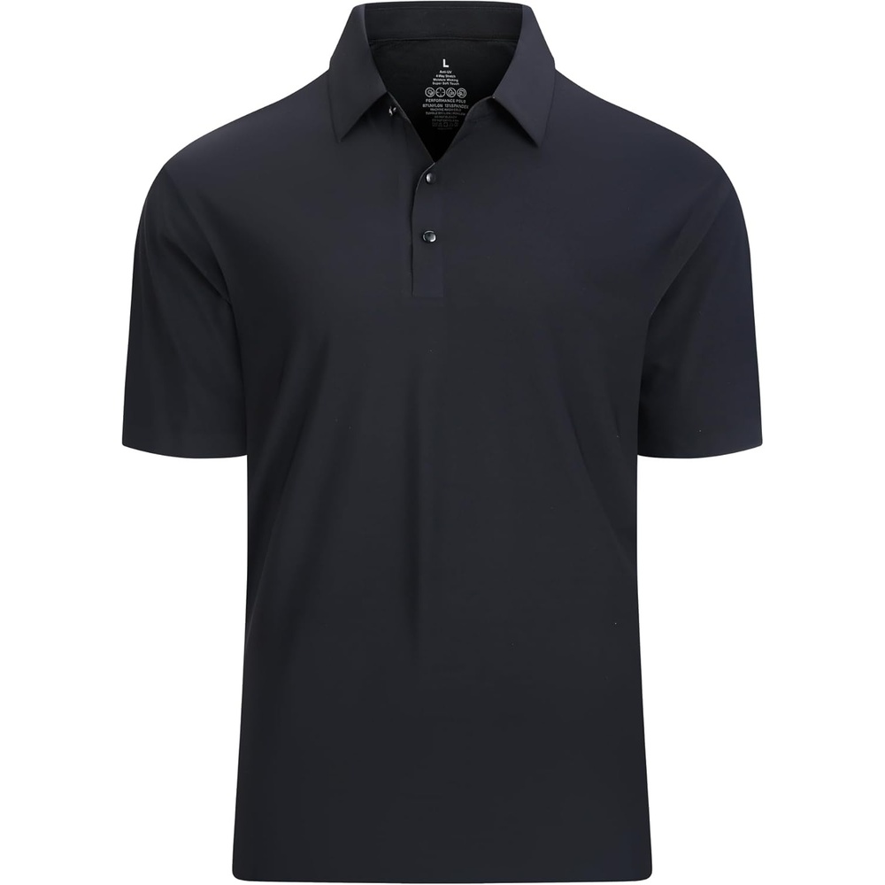 image:imageAlex Vando Mens Golf Shirt Moisture Wicking QuickDry Solid Short Sleeve Polo Shirts for MenBlack 100
