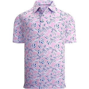 Alex Vando Boys Polo Shirt Hawaiian Golf Short Sleeve Moisture Wicking Quick Dry Stretch Print Casual Summer Tops(Pinkleaf)