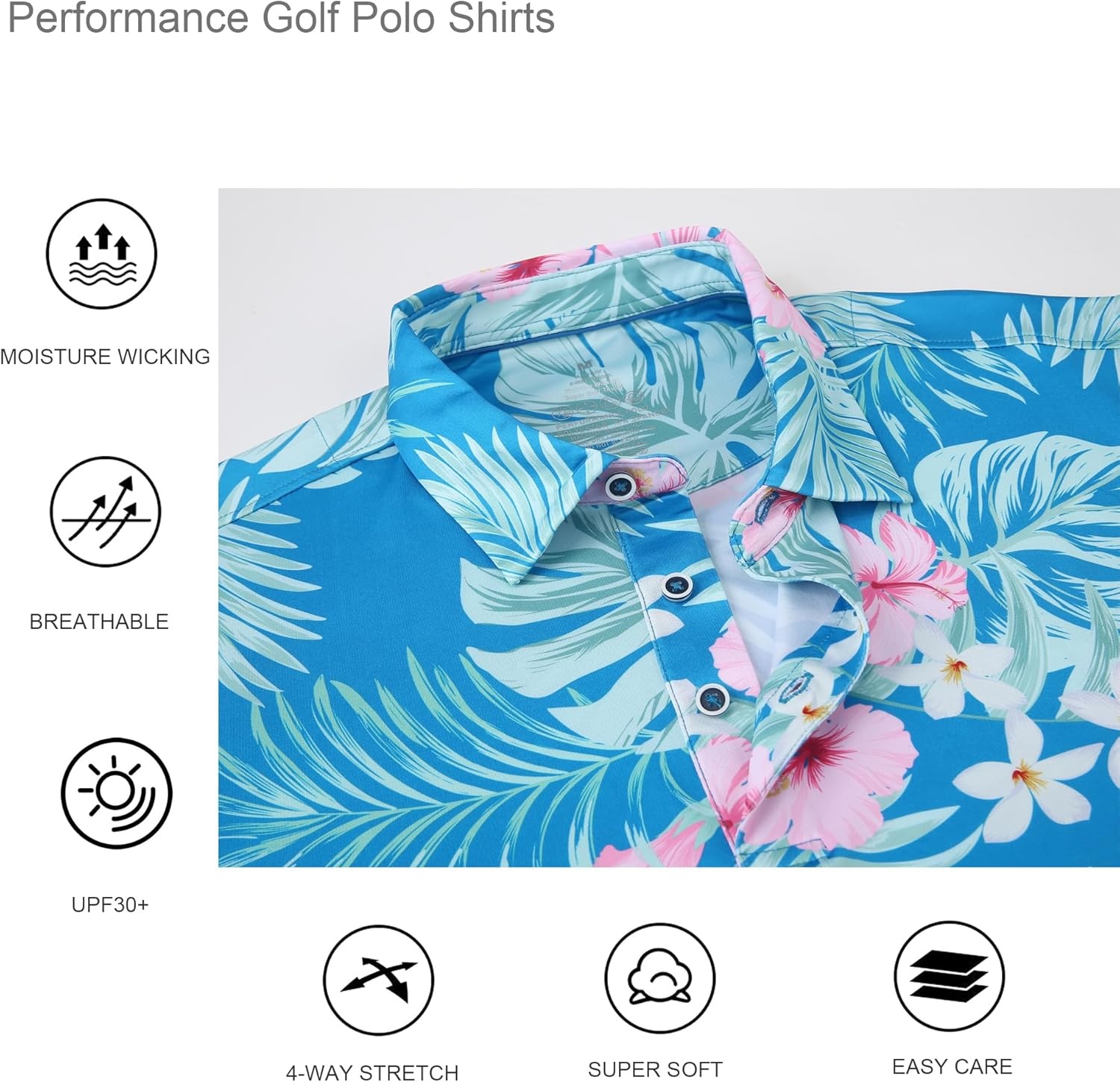 image:imageAlex Vando Mens Hawaiian Golf Shirt Moisture Wicking Digital Print Golf Shirts for MenHibiscus Palm