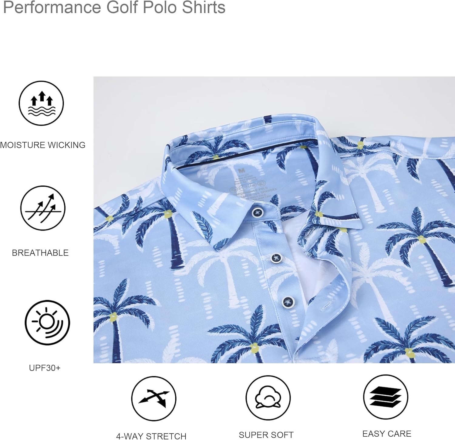 image:imageAlex Vando Mens Hawaiian Golf Shirt Moisture Wicking Digital Print Golf Shirts for MenPalm Tree Silhouette