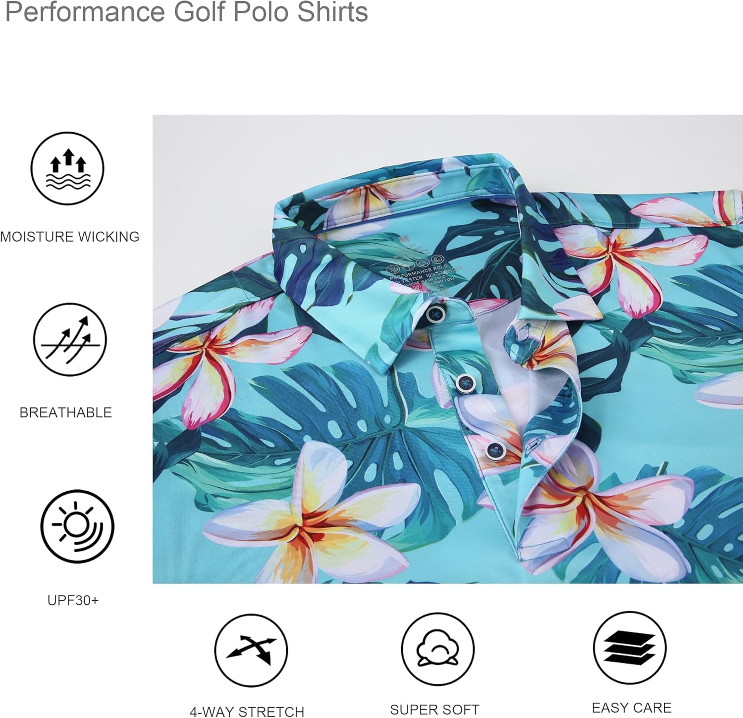 image:imageAlex Vando Mens Hawaiian Golf Shirt Moisture Wicking Digital Print Golf Shirts for MenPlumeria Monstera