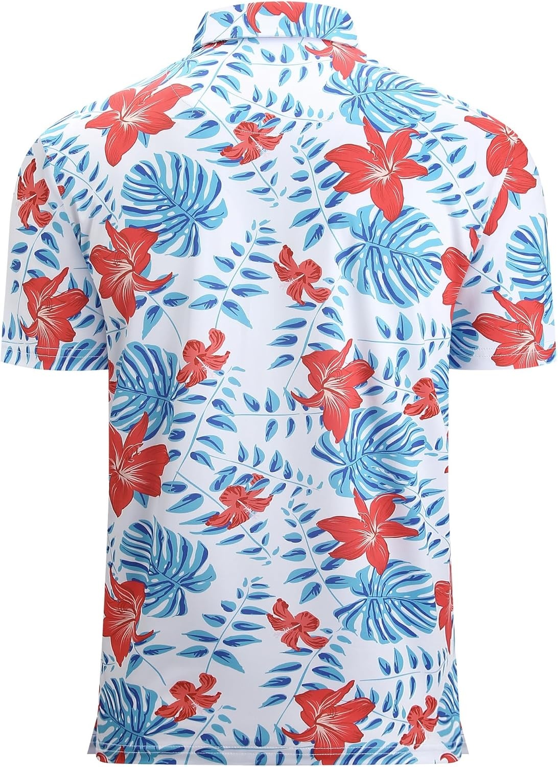 image:imageAlex Vando Mens Hawaiian Golf Shirt Moisture Wicking Digital Print Golf Shirts for MenRed Hibiscus Leaf