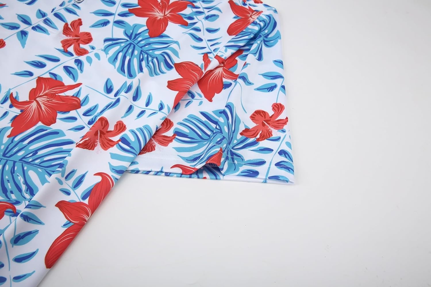 image:imageAlex Vando Mens Hawaiian Golf Shirt Moisture Wicking Digital Print Golf Shirts for MenRed Hibiscus Leaf