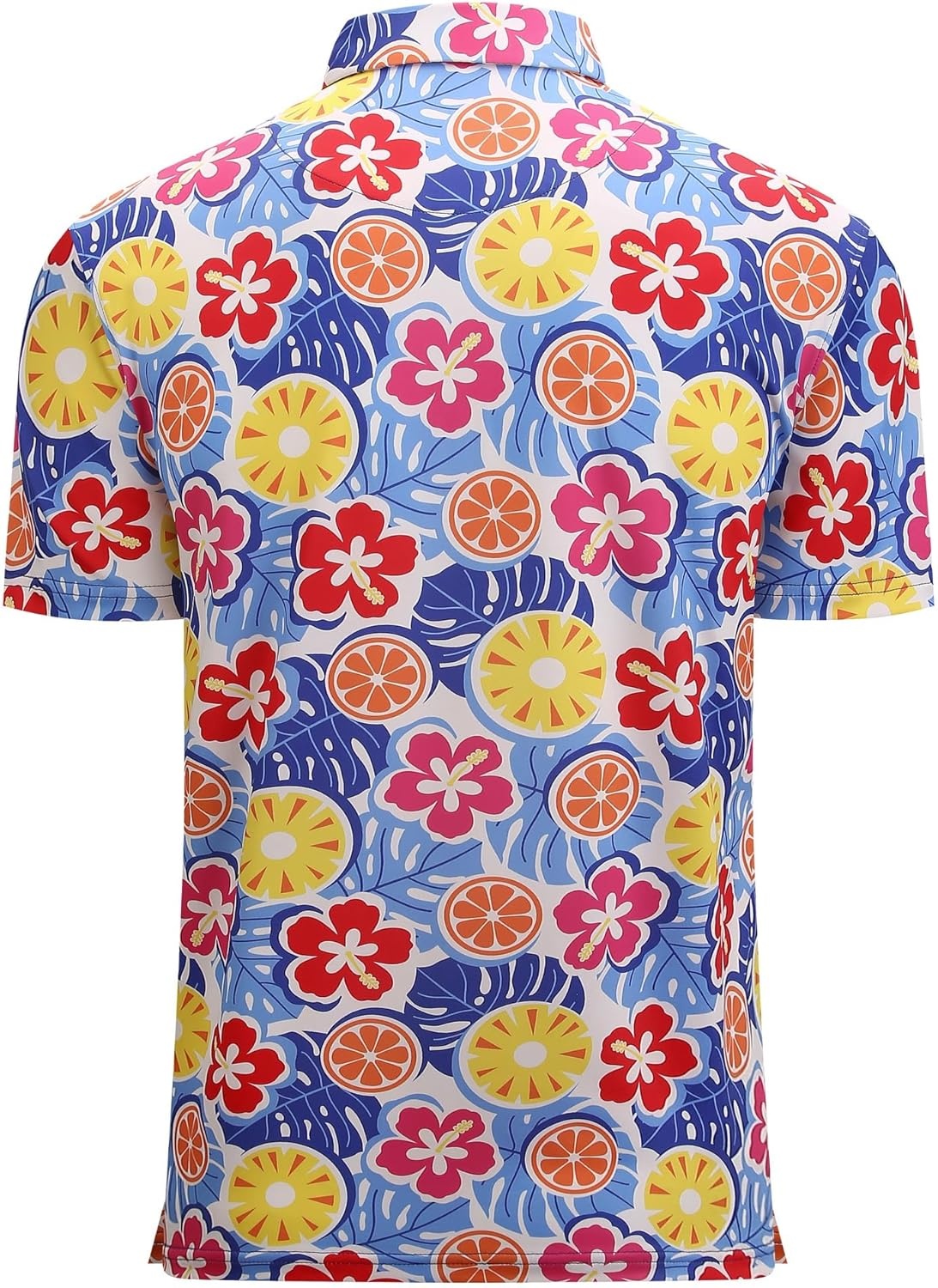 image:imageAlex Vando Mens Hawaiian Golf Shirt Moisture Wicking Digital Print Golf Shirts for MenTropical Fruit Floral