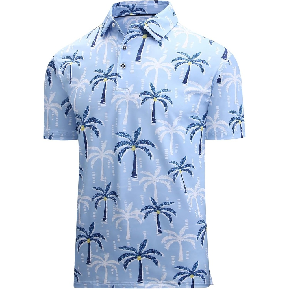 image:imageAlex Vando Mens Hawaiian Golf Shirt Moisture Wicking Digital Print Golf Shirts for MenPalm Tree Silhouette