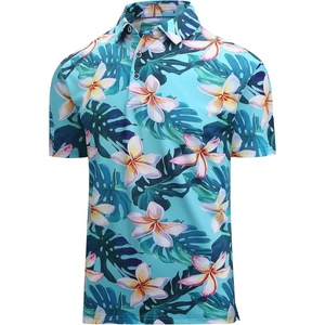 Alex Vando Mens Hawaiian Golf Shirt Moisture Wicking Digital Print Golf Shirts for Men(Plumeria Monstera)