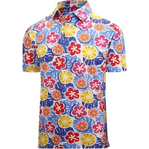 Alex Vando Mens Hawaiian Golf Shirt Moisture Wicking Digital Print Golf Shirts for Men(Tropical Fruit Floral)