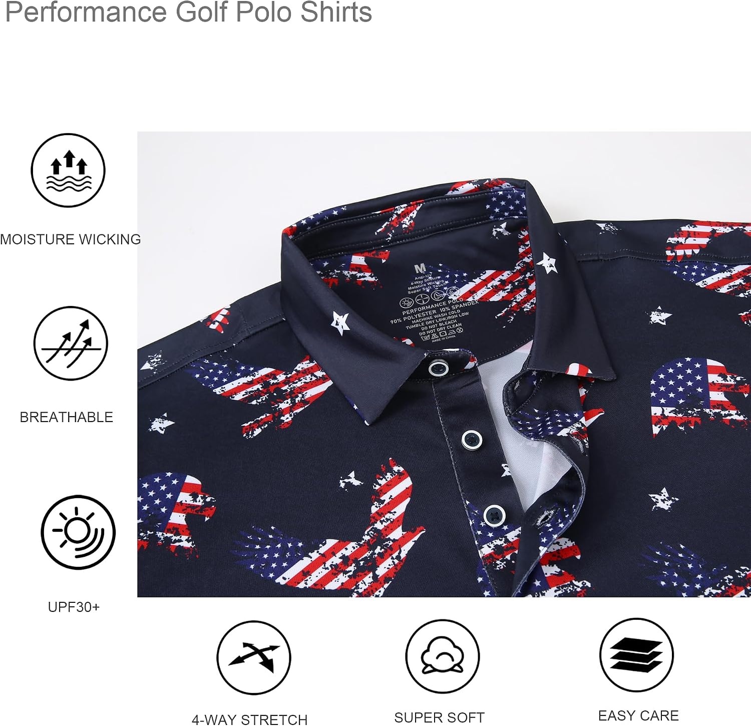 image:imageAlex Vando Mens Polo Shirts Short Sleeve Regular Fit Fashion Designed ShirtEagle Flag
