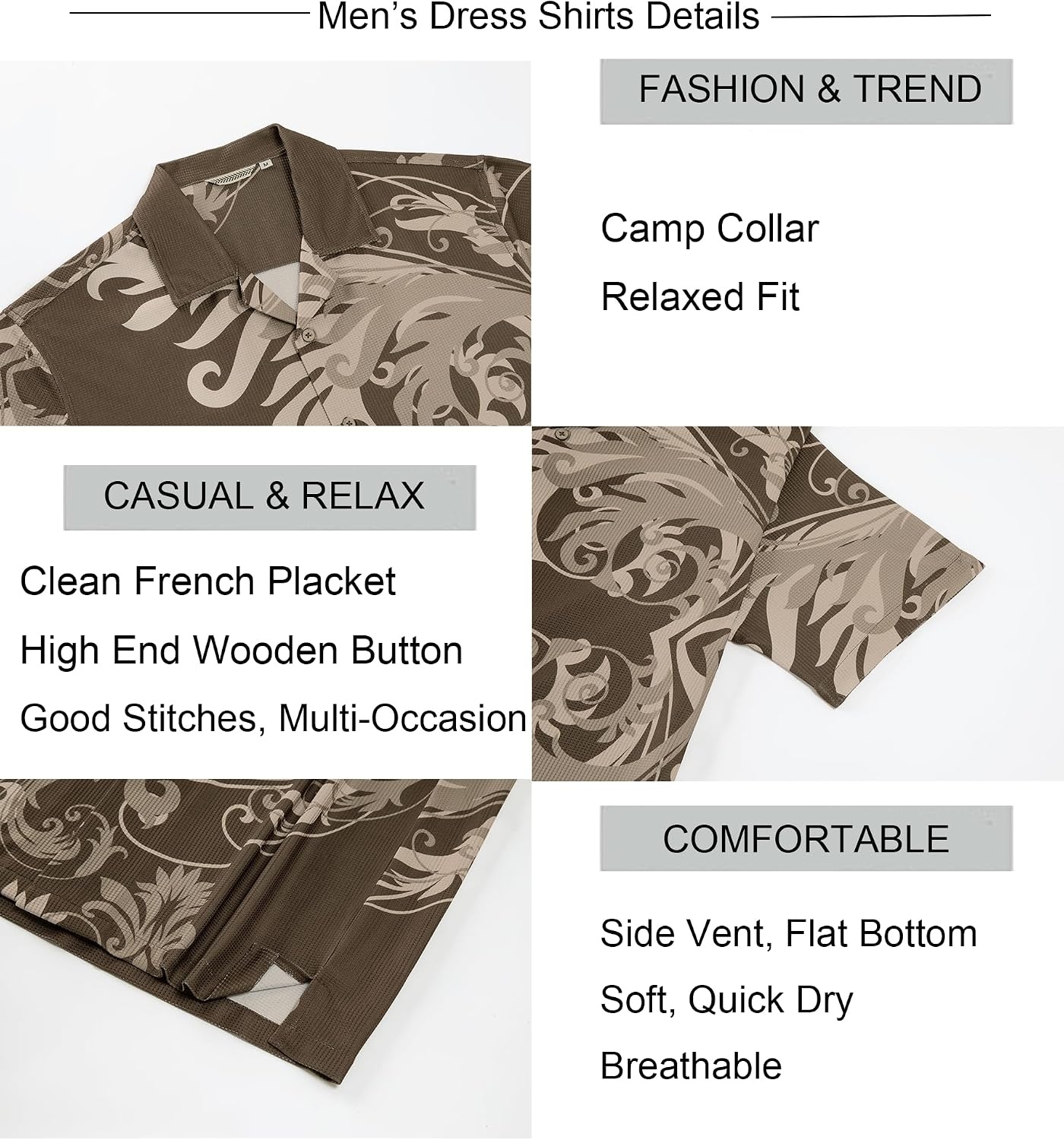 image:imageAlex Vando Mens Short Sleeve 2Piece Outfit Summer Shirt amp Shorts SetsBrown Leaf