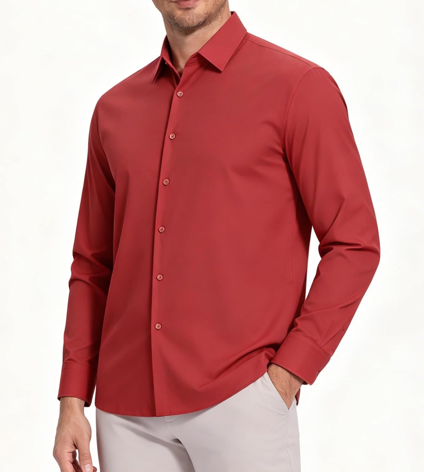 image:imageAlex Vando Mens Wrinkle Resistant Business Casual Stretch Dress Shirt Lightweight silky textureeasy washneat silhouetteflexible mobilitymultiscene matchinglow upkeepdaily office amp travelRed