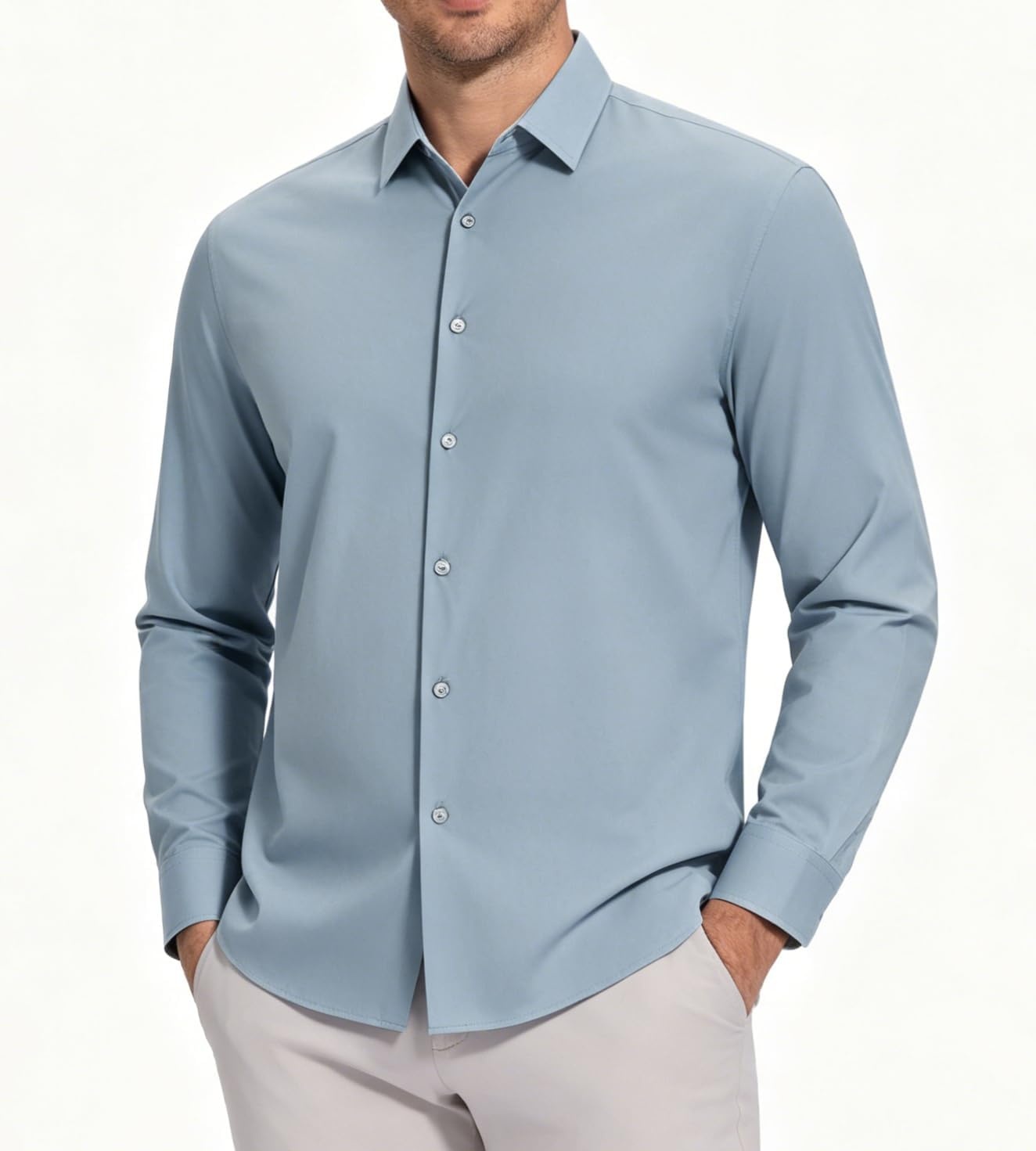 image:imageAlex Vando Mens Wrinkle Resistant Business Casual Stretch Dress Shirt Lightweight silky textureeasy washneat silhouetteflexible mobilitymultiscene matchinglow upkeepdaily office amp travelDusty Blue