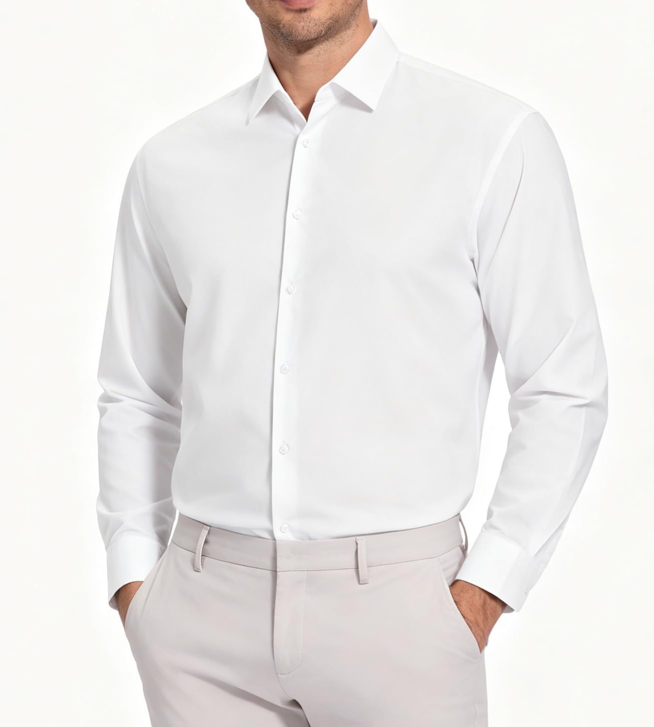 image:imageAlex Vando Mens Wrinkle Resistant Business Casual Stretch Dress Shirt Lightweight silky textureeasy washneat silhouetteflexible mobilitymultiscene matchinglow upkeepdaily office amp travelWhite