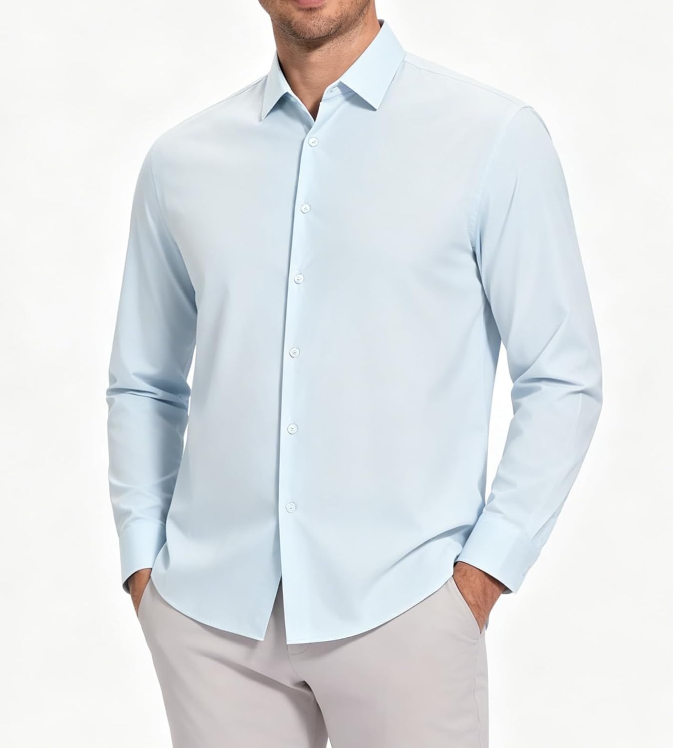 image:imageAlex Vando Mens Wrinkle Resistant Business Casual Stretch Dress Shirt Lightweight silky textureeasy washneat silhouetteflexible mobilitymultiscene matchinglow upkeepdaily office amp travelBlue