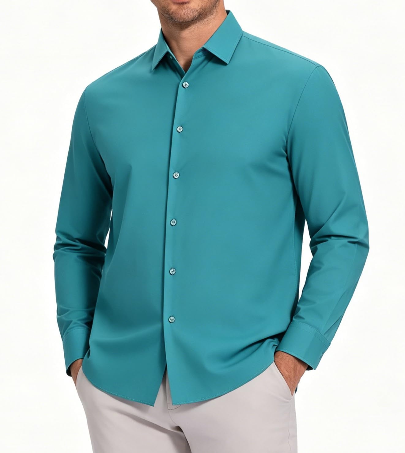 image:imageAlex Vando Mens Wrinkle Resistant Business Casual Stretch Dress Shirt Lightweight silky textureeasy washneat silhouetteflexible mobilitymultiscene matchinglow upkeepdaily office amp travelTeal