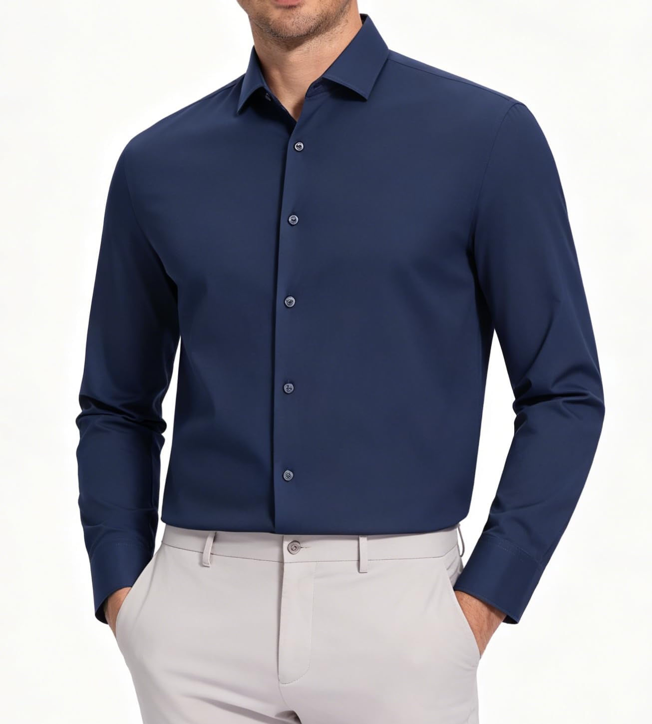 image:imageAlex Vando Mens Wrinkle Resistant Business Casual Stretch Dress Shirt Lightweight silky textureeasy washneat silhouetteflexible mobilitymultiscene matchinglow upkeepdaily office amp travelNavy