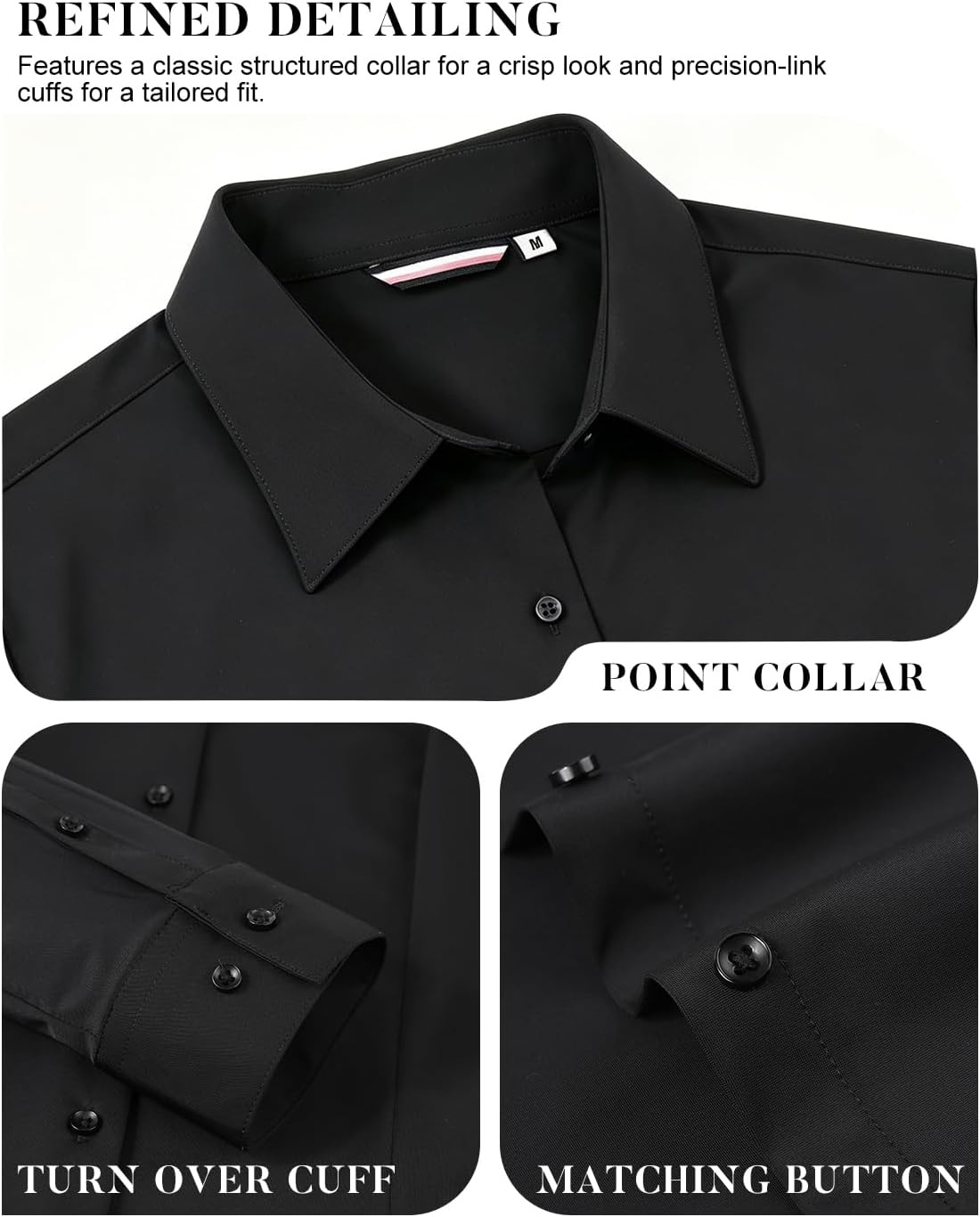 image:imageAlex Vando Womens Dress Shirts Wrinkle Free Regular Fit Solid Long Sleeve Stretch Work ShirtBlack