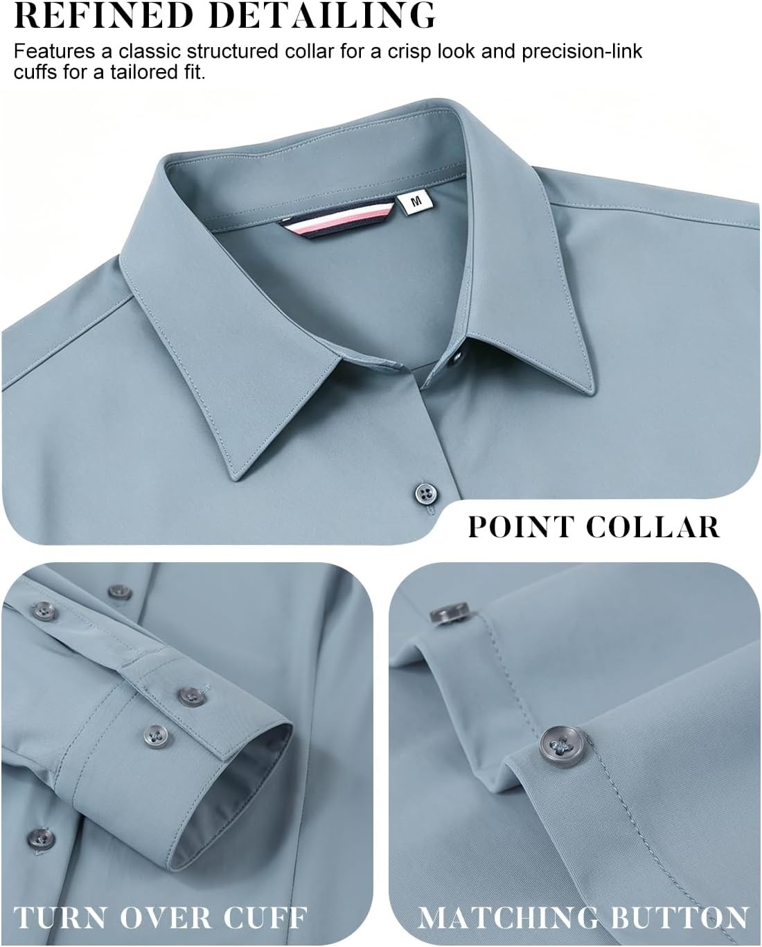 image:imageAlex Vando Womens Dress Shirts Wrinkle Free Regular Fit Solid Long Sleeve Stretch Work ShirtGreyblue