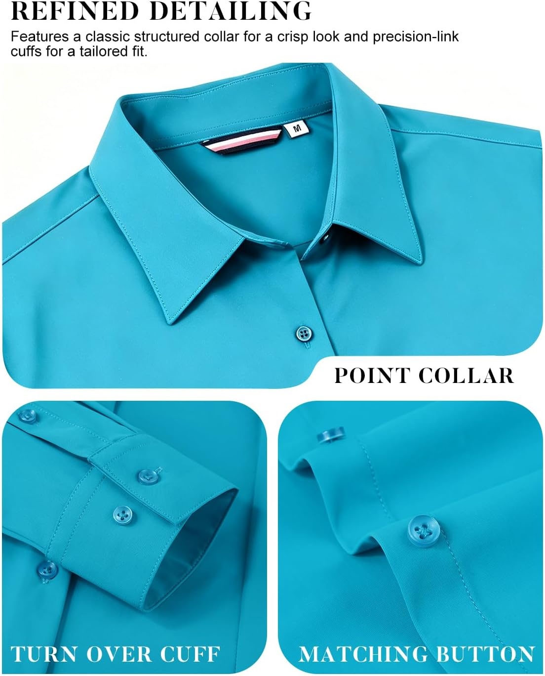 image:imageAlex Vando Womens Dress Shirts Wrinkle Free Regular Fit Solid Long Sleeve Stretch Work ShirtLakeblue