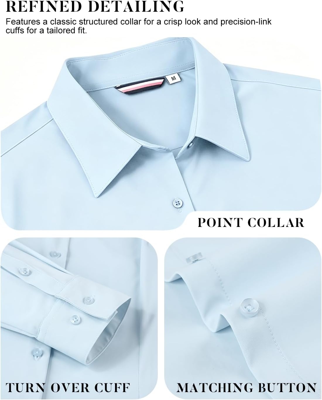 image:imageAlex Vando Womens Dress Shirts Wrinkle Free Regular Fit Solid Long Sleeve Stretch Work ShirtLightblue
