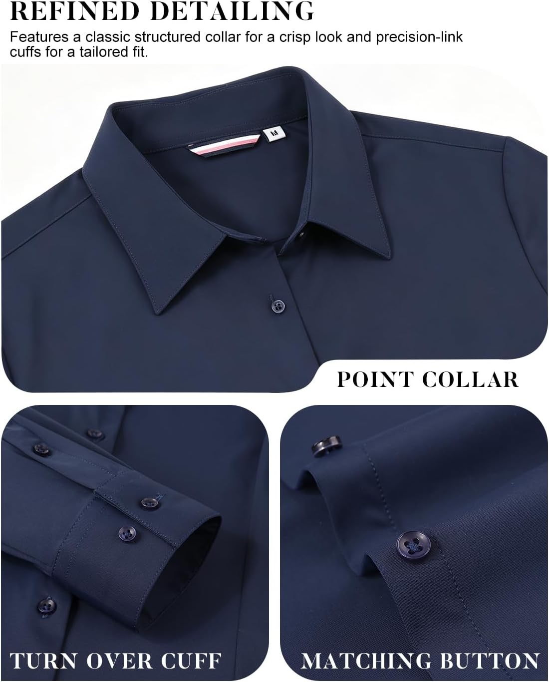 image:imageAlex Vando Womens Dress Shirts Wrinkle Free Regular Fit Solid Long Sleeve Stretch Work ShirtNavy