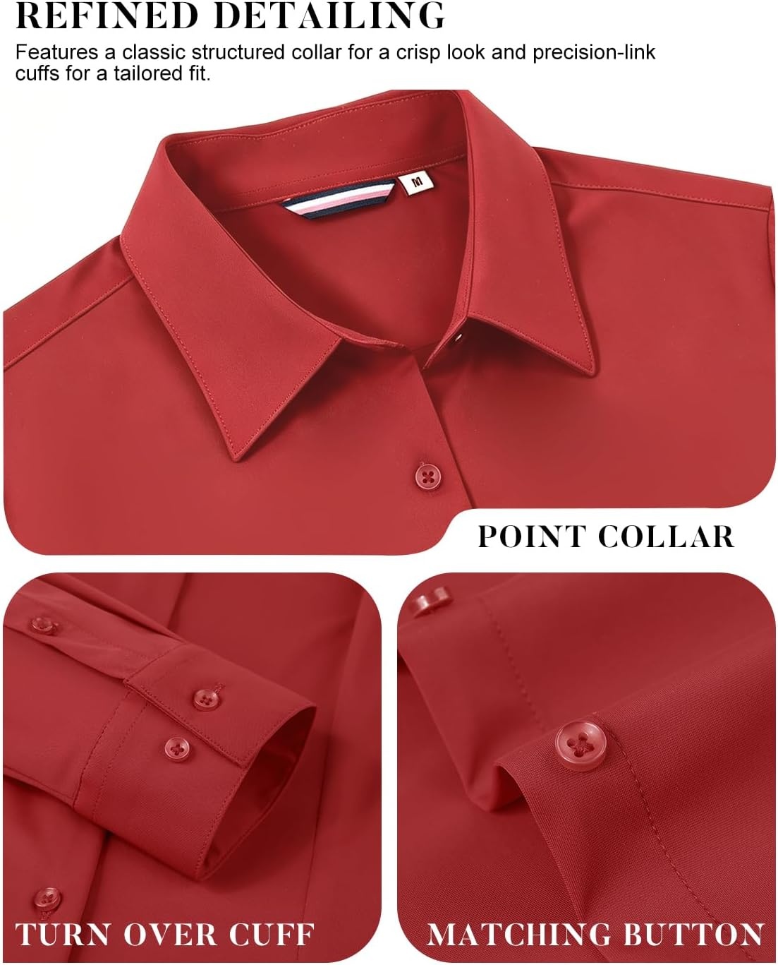 image:imageAlex Vando Womens Dress Shirts Wrinkle Free Regular Fit Solid Long Sleeve Stretch Work ShirtRed