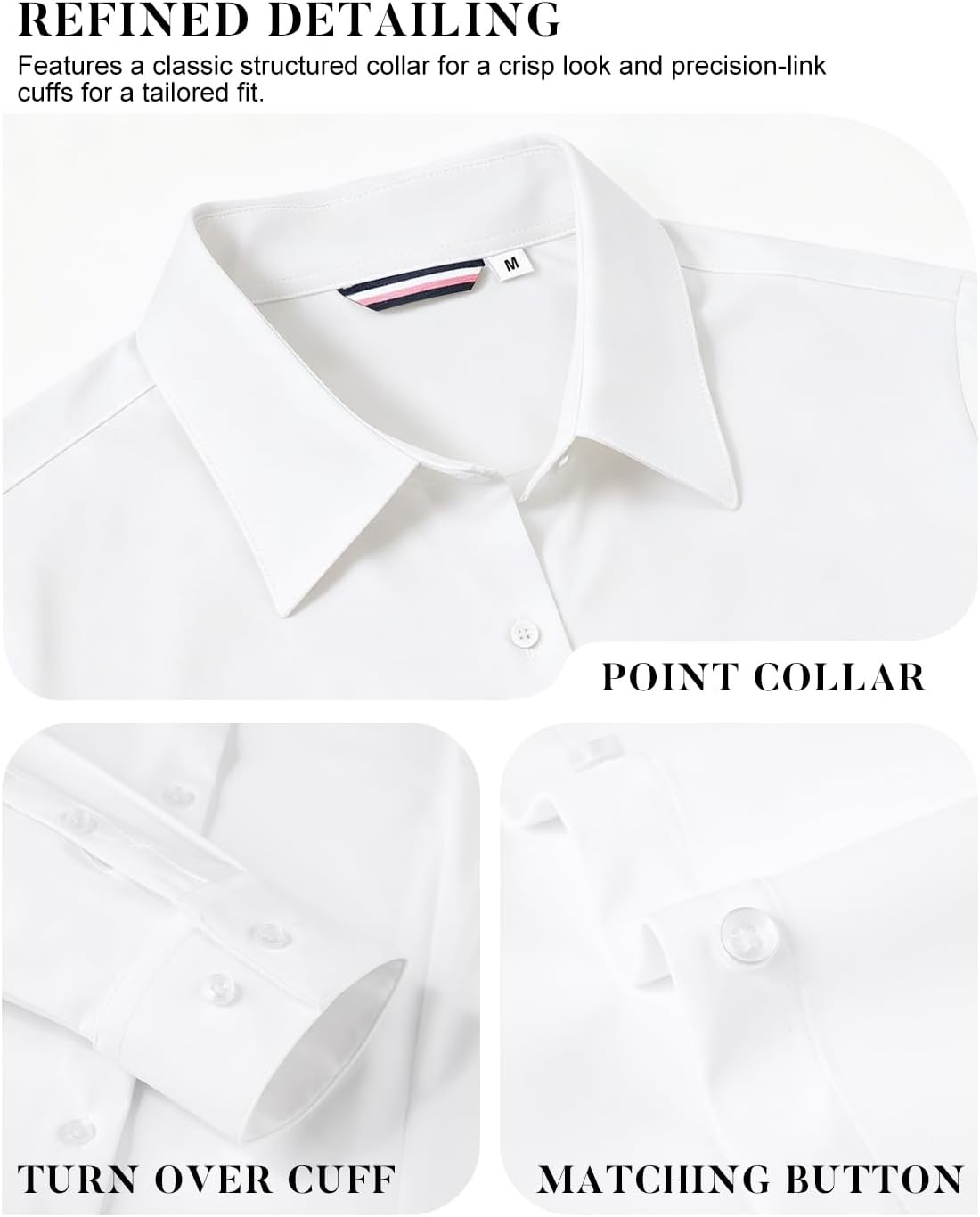 image:imageAlex Vando Womens Dress Shirts Wrinkle Free Regular Fit Solid Long Sleeve Stretch Work ShirtWhite