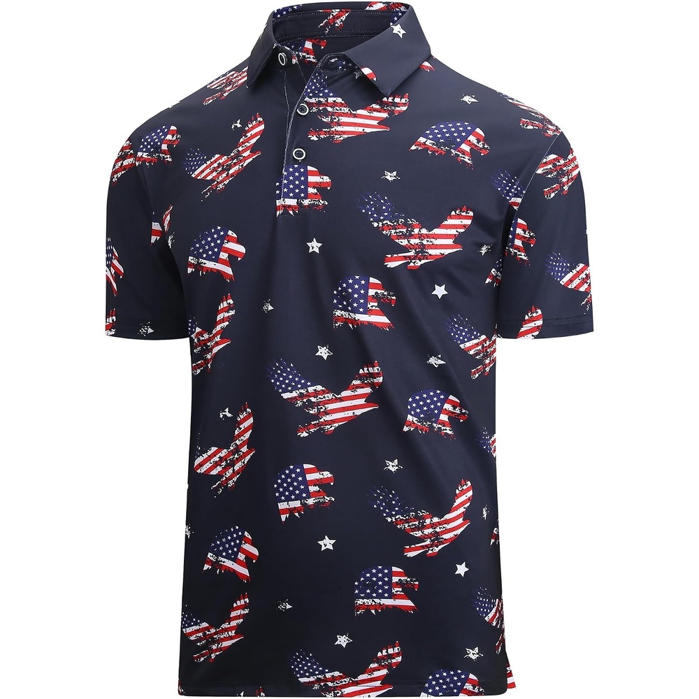 image:imageAlex Vando Mens Polo Shirts Short Sleeve Regular Fit Fashion Designed ShirtEagle Flag