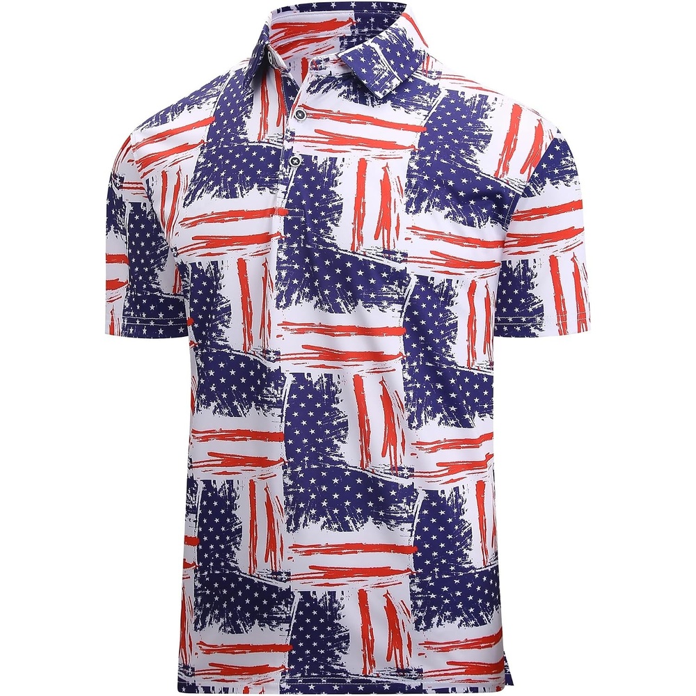 image:imageAlex Vando Mens Polo Shirts Short Sleeve Regular Fit Fashion Designed ShirtStars and Stripes