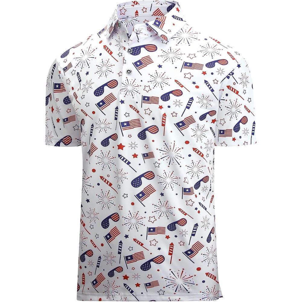 image:imageAlex Vando Mens Polo Shirts Short Sleeve Regular Fit Fashion Designed ShirtWhite American Flag