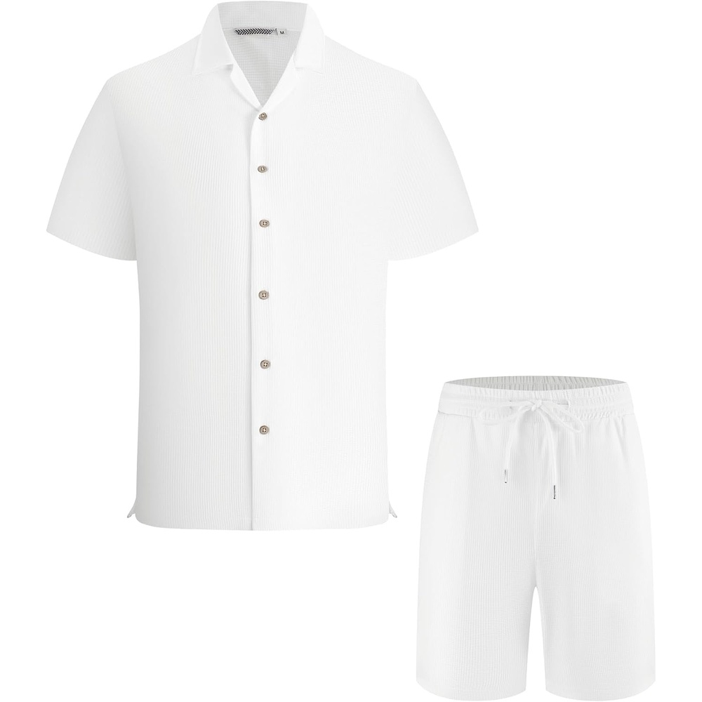 image:imageAlex Vando Mens Short Sleeve 2Piece Outfit Summer Shirt amp Shorts SetsWhite