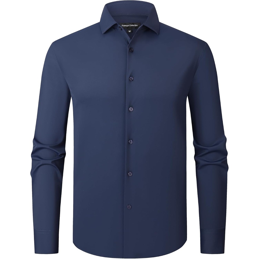 image:imageAlex Vando Mens Wrinkle Resistant Business Casual Stretch Dress Shirt Lightweight silky textureeasy washneat silhouetteflexible mobilitymultiscene matchinglow upkeepdaily office amp travelNavy