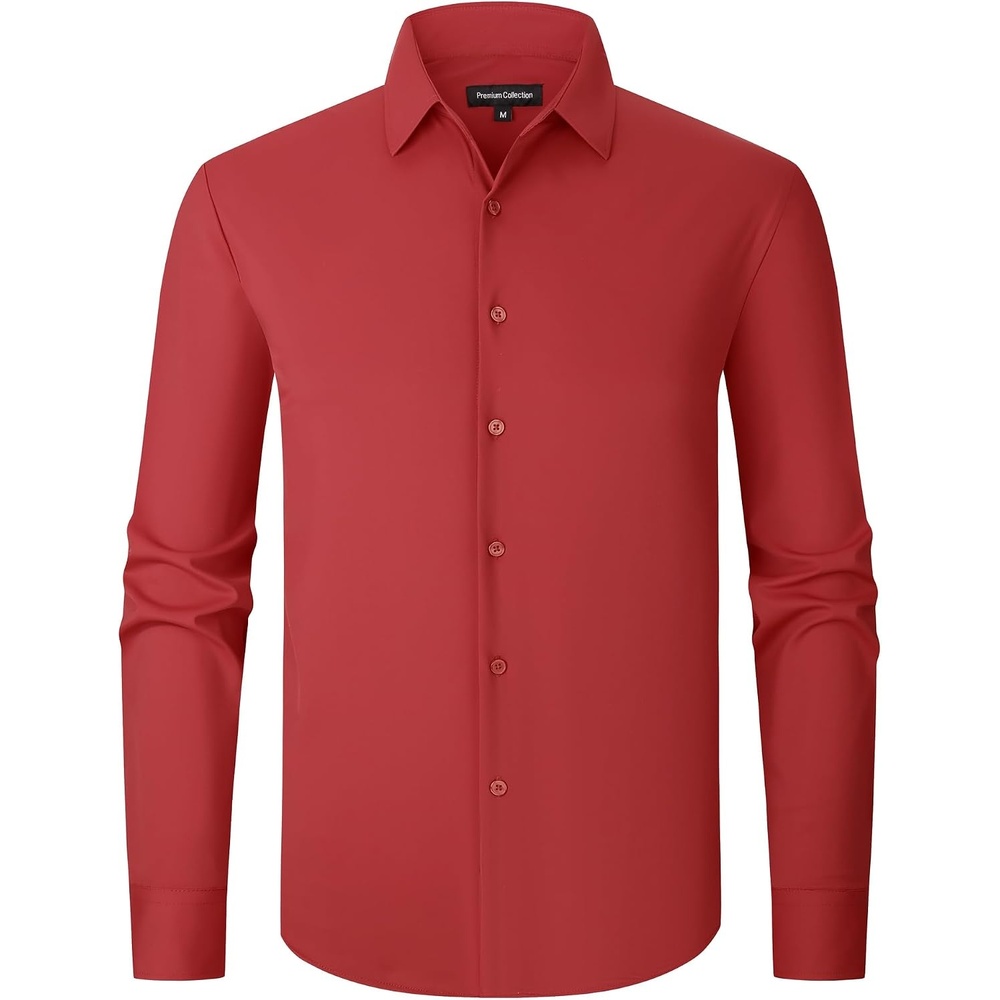 image:imageAlex Vando Mens Wrinkle Resistant Business Casual Stretch Dress Shirt Lightweight silky textureeasy washneat silhouetteflexible mobilitymultiscene matchinglow upkeepdaily office amp travelRed