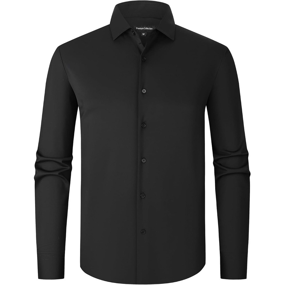 image:imageAlex Vando Mens Wrinkle Resistant Business Casual Stretch Dress Shirt Lightweight silky textureeasy washneat silhouetteflexible mobilitymultiscene matchinglow upkeepdaily office amp travelBlack