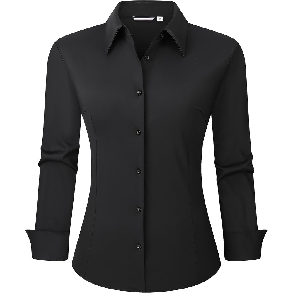 image:imageAlex Vando Womens Dress Shirts Wrinkle Free Regular Fit Solid Long Sleeve Stretch Work ShirtBlack