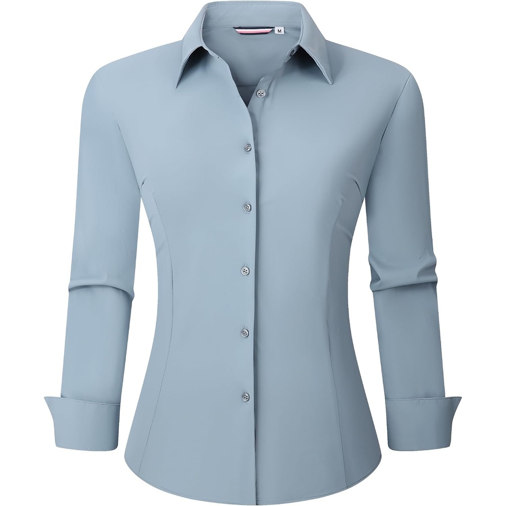 image:imageAlex Vando Womens Dress Shirts Wrinkle Free Regular Fit Solid Long Sleeve Stretch Work ShirtGreyblue
