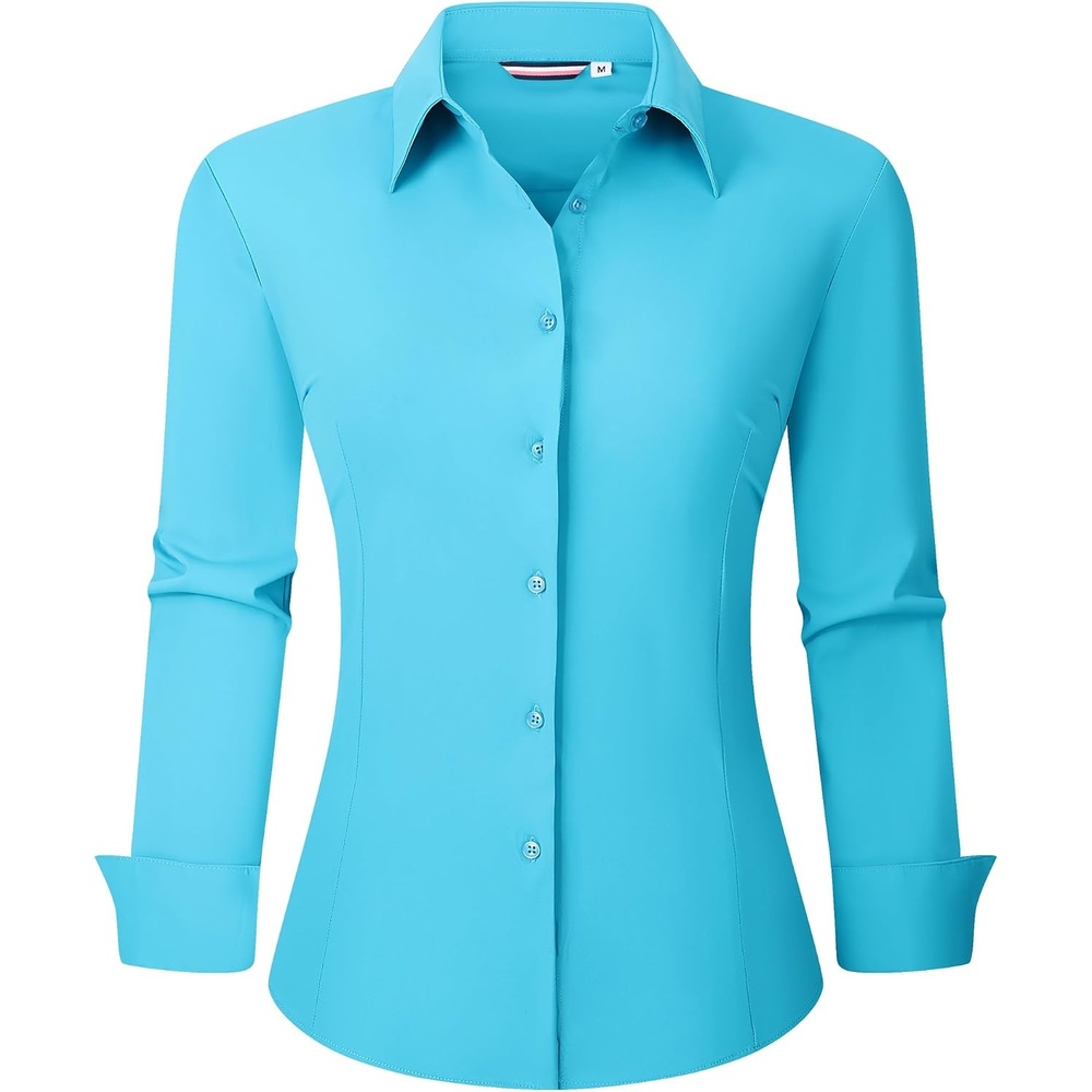 image:imageAlex Vando Womens Dress Shirts Wrinkle Free Regular Fit Solid Long Sleeve Stretch Work ShirtLakeblue