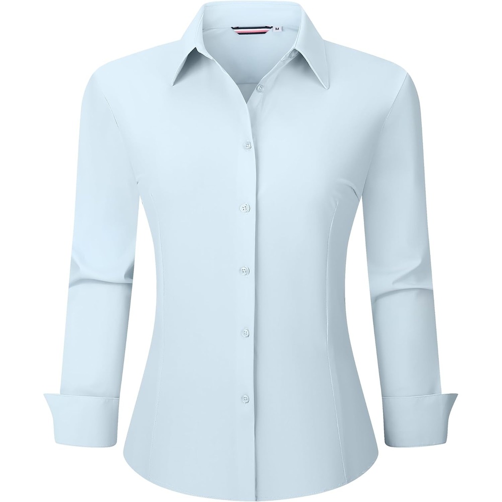 image:imageAlex Vando Womens Dress Shirts Wrinkle Free Regular Fit Solid Long Sleeve Stretch Work ShirtLightblue