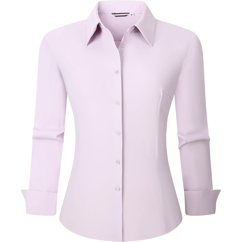 image:imageAlex Vando Womens Dress Shirts Wrinkle Free Regular Fit Solid Long Sleeve Stretch Work ShirtLightpurple