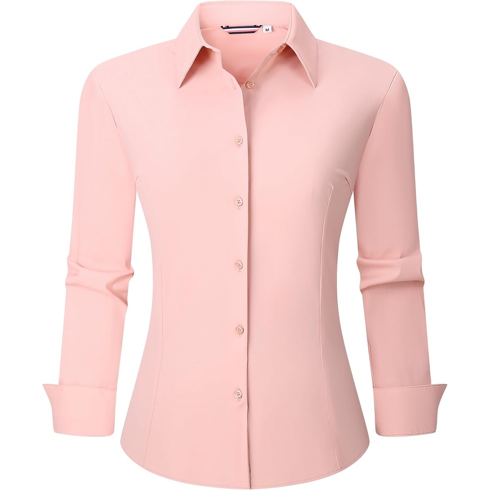 image:imageAlex Vando Womens Dress Shirts Wrinkle Free Regular Fit Solid Long Sleeve Stretch Work ShirtPink