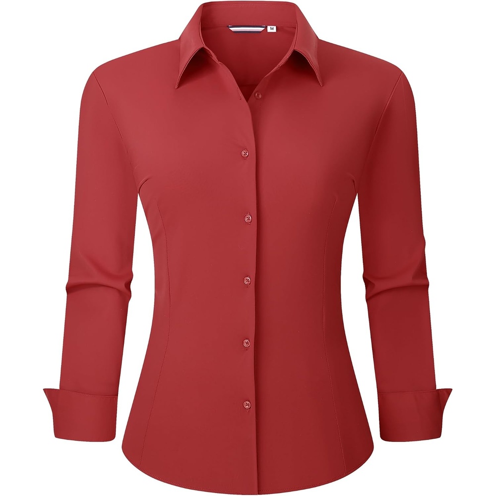 image:imageAlex Vando Womens Dress Shirts Wrinkle Free Regular Fit Solid Long Sleeve Stretch Work ShirtRed