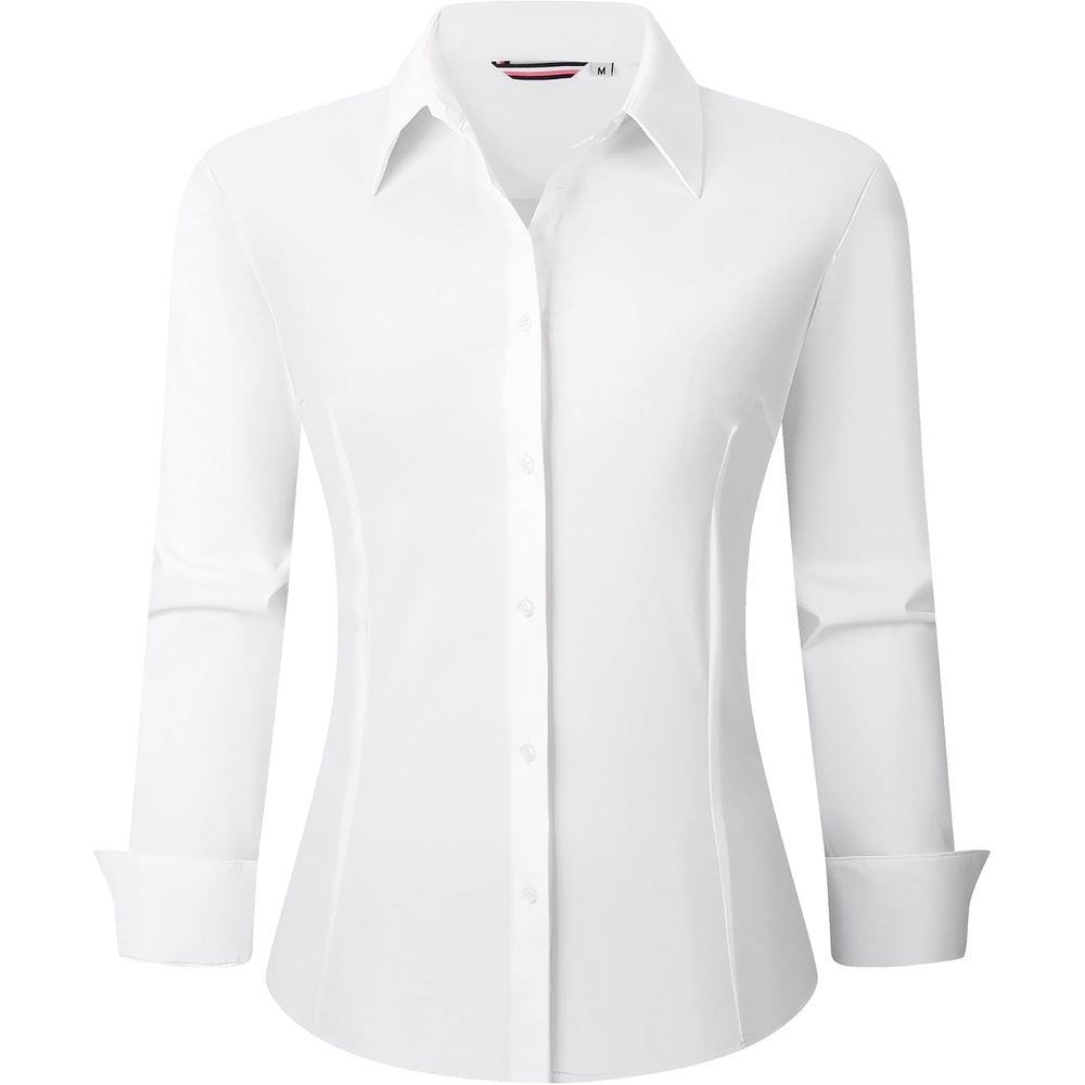 image:imageAlex Vando Womens Dress Shirts Wrinkle Free Regular Fit Solid Long Sleeve Stretch Work ShirtWhite